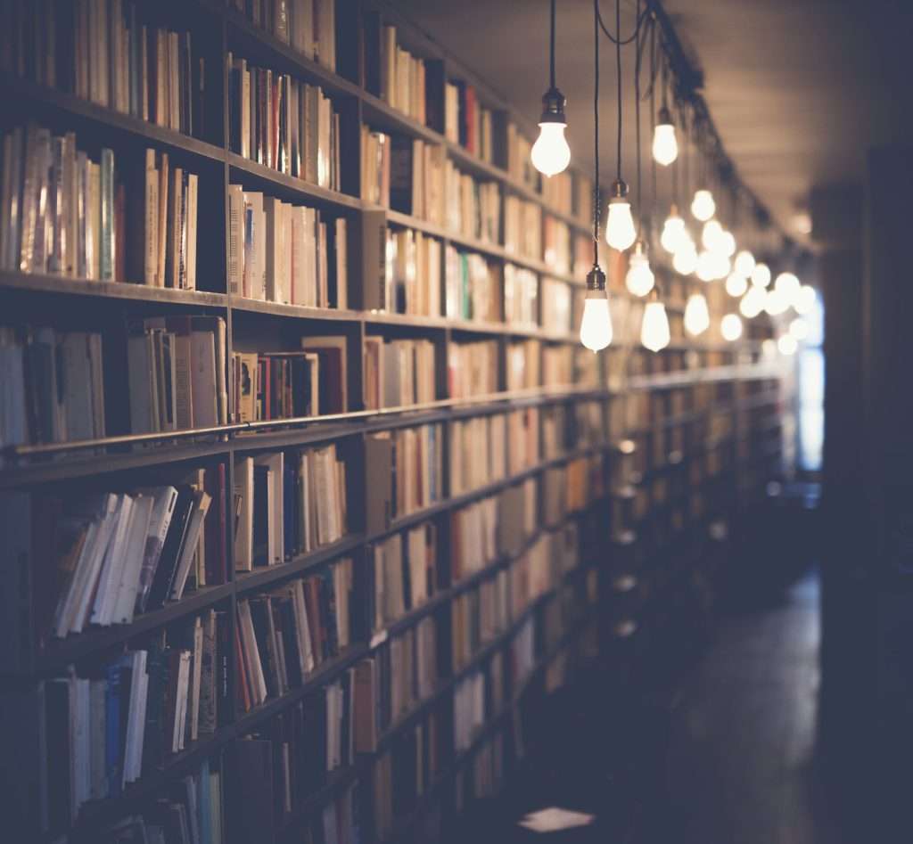 Tall shelves in an old library